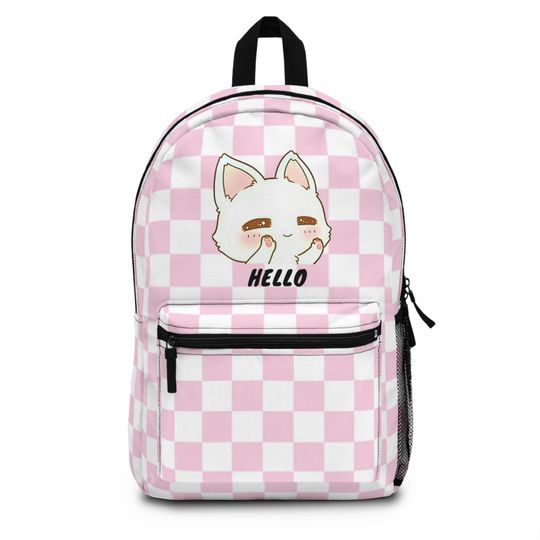 Cute Multi Pattern pink and white Backpack with a kitty