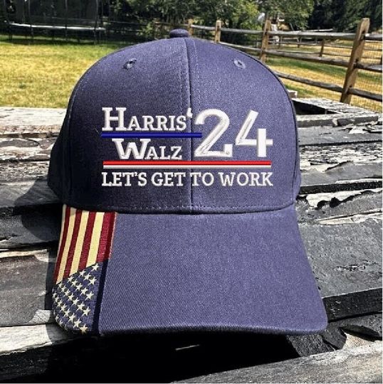 Harris Walz 2024 Embroidered Hat - Let's Get to Work Harris Walz 2024 NAVY Hat