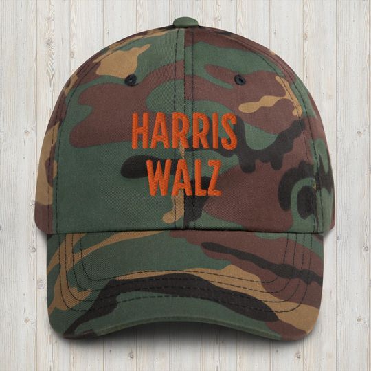 Harris Walz 2024 Camo Dad Hat, Embroidered Trendy Dad Hat, Midwest Election Hat
