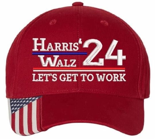 Harris Walz 2024 Embroidered Hat - Let's Get to Work Harris Walz 2024 RED Hat