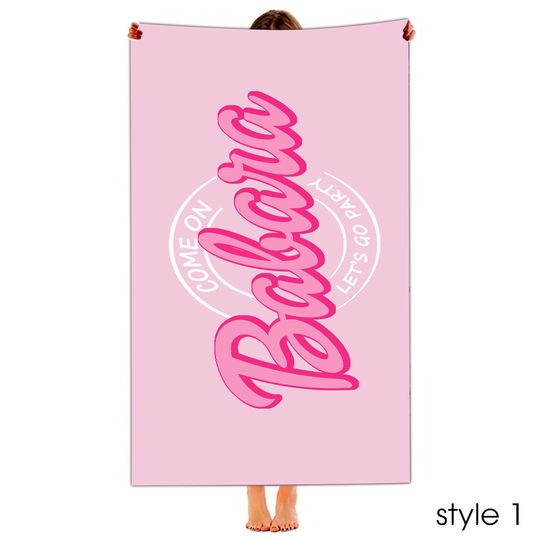 Custom Barbi Beach Towel with Name, Adult/Kids Personalized Name Bath Towel Pool Towel, Anniversary / Birthday Beach Towel, Vacation Gift