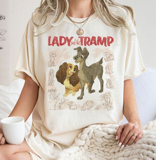 Lady And Tramp Watercolor Art Cotton Shirt, Comfortable Short Sleeve Sports Tee for Men, Women, Unisex
