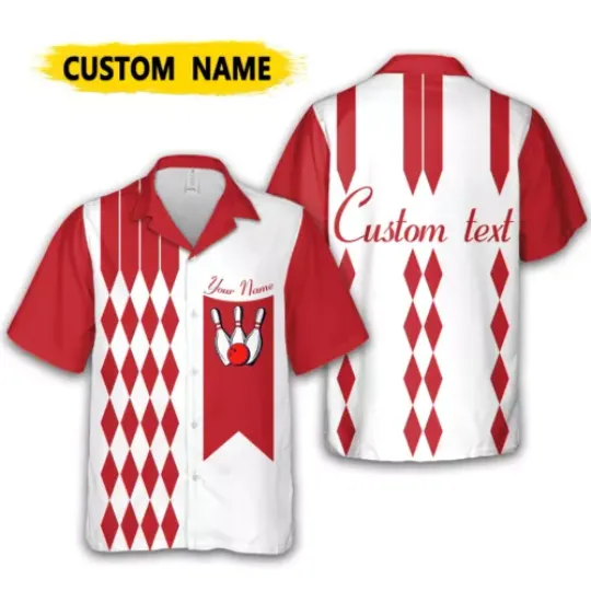Custom Bowling Shirt For Men, Diamond Personalize Name Bowling Hawaiian Shirt