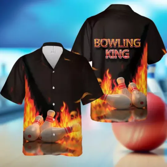 Fire Bowling King Hawaiian Shirt, Bowling Team Player Summer Shirt