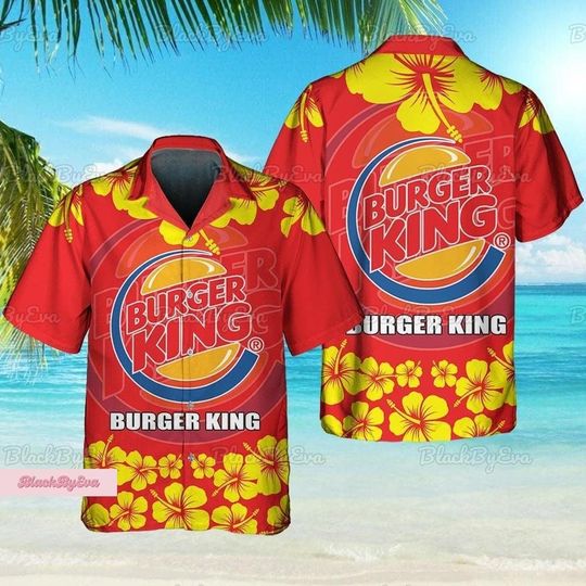 Burger King Shirt, Burger King Hawaii Shirt, Burger King Button Shirt, Burger Shirt, Button Down Shirt, Fast Food Summer Shirt