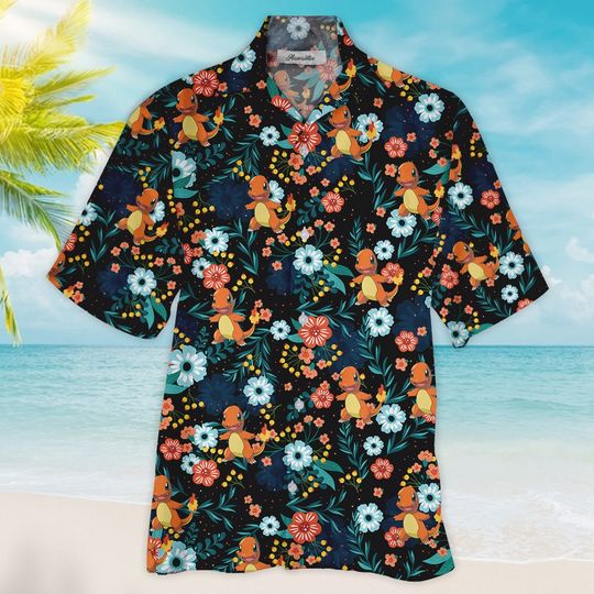 Charmander Hawaii Shirt Tropical Beach Summer, Button Up Cute Funny Graphic Gift Family Charmander Hawaii Shirt, Short, Fire Hawaii Shirt