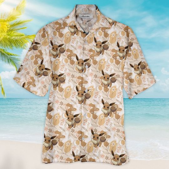 Eevee Hawaii Shirt Tropical Beach Summer, Button Up Funny Graphic Gift Family Eevee Hawaii Shirt, Short, Sylveon Fan Hawaii Shirt