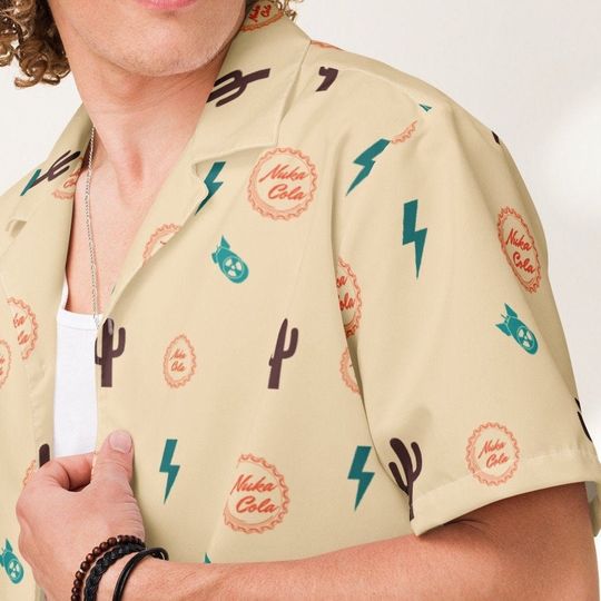 Falllout Nuka Cola Fat Man All Over Button Down Sand Colorway
