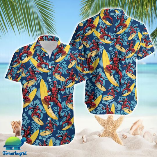 Deadpool Hawaiian Summer Vacation Shirt | Deadpool Hawaii Shirt | Deadpool Tropical Hawaiian Shirt | Superhero Xmen Hawaii Shirt