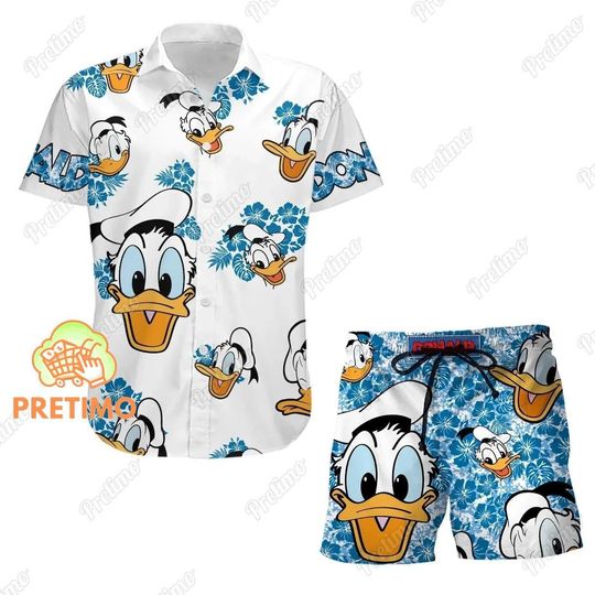 Donald Duck Hawaiian Shirt, Donald Duck Shorts, Donald Duck Shirt, Disney Donald Shirt, Donald Duck Button Shirt, Donald Shirt Men