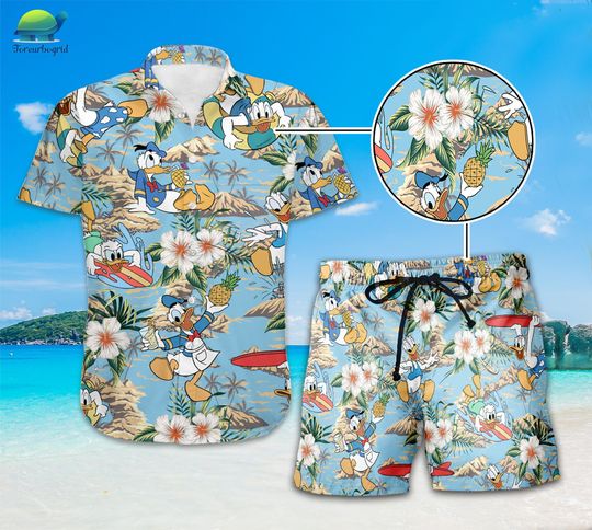 Donald Duck Hawaiian Shirt, Disneyland Summer Hawaiian Shirt, Summer Beach Shirt, Disneytrip Outfit, Family Vacation 2024 Shirt