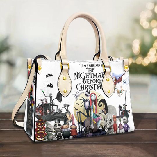 Jack and Sally Nightmare Before Christmas Leather Bags, Women Bags And Purses,Custom Leather Bag, Woman Handbag, Shopping Bag, Handmade Bag