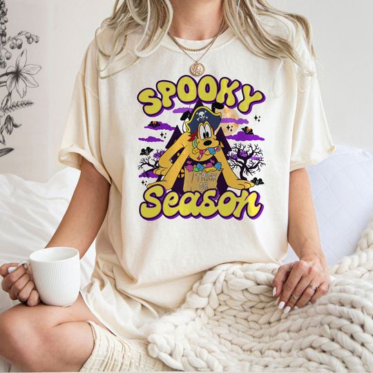 Spooky Season Pluto Shirt, Disney Halloween Short Sleeve Cotton Shirt, Graphic Tshirt for men, women, Unisex, Halloween Gifts