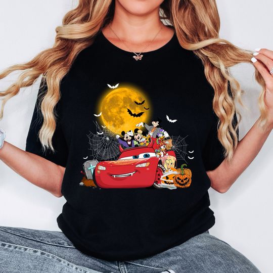 Disney Mickey & Friends Halloween Short Sleeve Cotton Shirt, Graphic Tshirt for men, women, Unisex, Halloween Gifts