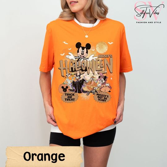 Disney Mickey Halloween Shirt Retro Halloween Matching Short Sleeve Cotton Shirt, Graphic Tshirt for men, women, Unisex, Halloween Gifts