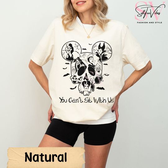 Disney Villians You Can't Sit With Us Disney Halloween Short Sleeve Cotton Shirt, Graphic Tshirt for men, women, Unisex, Halloween Gifts