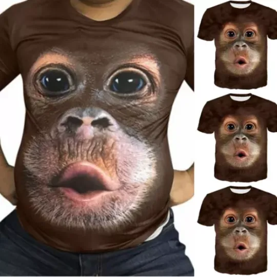 Summer 3D Monkey-Face Gorilla T-Shirt Orangutan Cosplay Short-Sleeve Shirt Funny