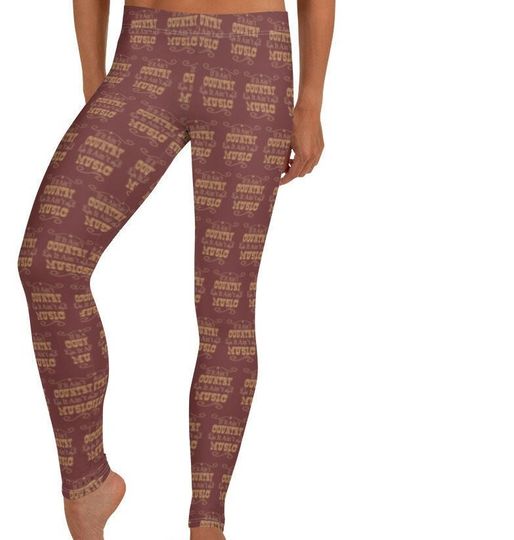 All About Country Music Leggings ~ Women's Teen Cute Soft Stretchy Pants / C&W Folk Southern Concert Festival Party Tights / Gift for Her