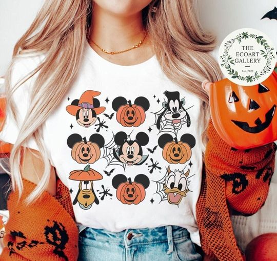 Mickey and Friends Pumpkin Disney Halloween Cotton Tee, Graphic Tshirt for men, women, Unisex, Trending Halloween Gifts