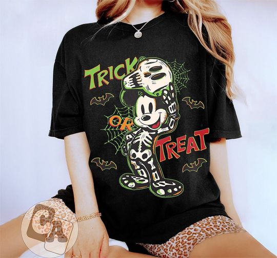 Retro Mickey Halloween Trick Or Treat Shirt, Mickey Skeleton Halloween Shirt, Disney Halloween Party Shirt, Halloween Matching Shirt