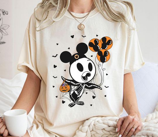 Orange Bird Skeleton Halloween Cotton Tee, Graphic Tshirt for men, women, Unisex, Trending Halloween Gifts