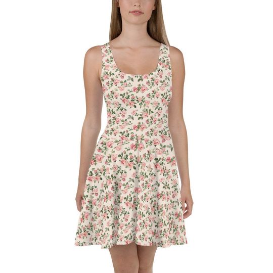 Women's cottage florals dress, roses, cottagecore, Skater Dress