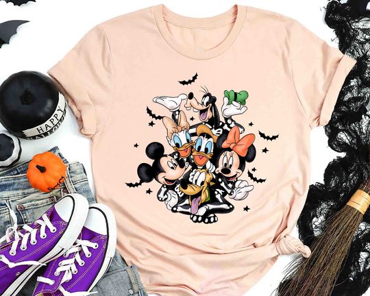 Disney Mickey And Friends Halloween Cotton Tee, Graphic Tshirt for men, women, Unisex, Trending Halloween Gifts