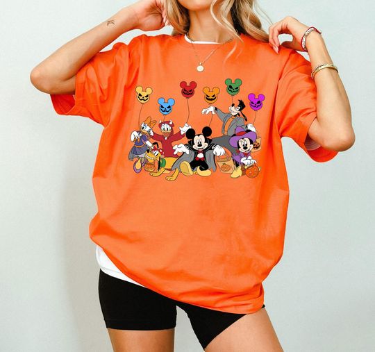 Disney Mickey And Friends Group Halloween Cotton Tee, Graphic Tshirt for men, women, Unisex, Trending Halloween Gifts