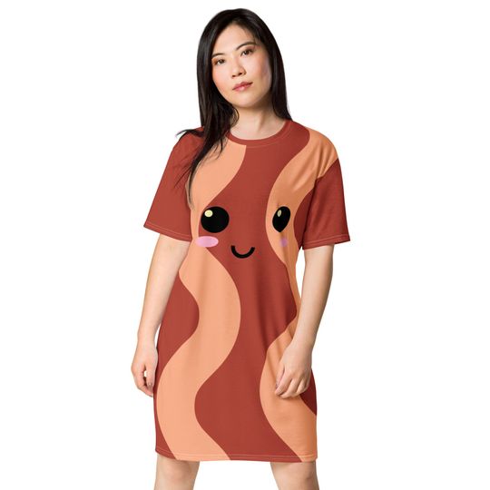 Cute Bacon T-shirt dress, kawaii bacon, gift for her or him, Holiday gift