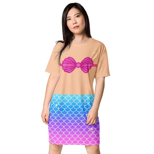 Mermaid body beach cover up t-shirt dress, adult and teens gift for her, mermaid lovers birthday gift, mermaid party