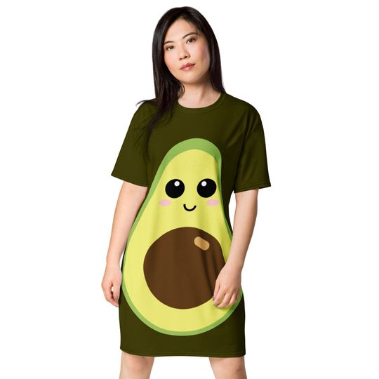 Cute Avocado T-shirt dress, Adult and teens Holiday gift, avocado lover gift, cute avocado, Kawaii
