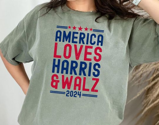 America Loves Harris Walz 2024 Comfort Colors T-Shirt, Democrat Shirt