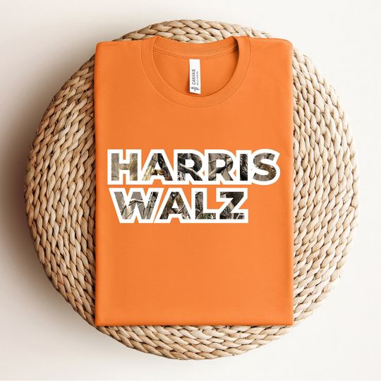 Harris Walz Camo T Shirt, Harris Walz Hunting T-Shirt, Wide Border