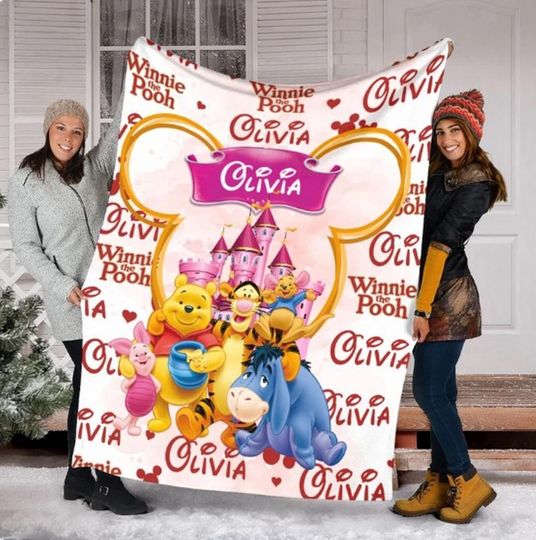 Custom Name Pooh Bear and Friend Blanket, Pooh Bear Blanket, Winnie The Pooh Blanket, Castle Magic Blanket, Pooh Blanket, Birthday Gift