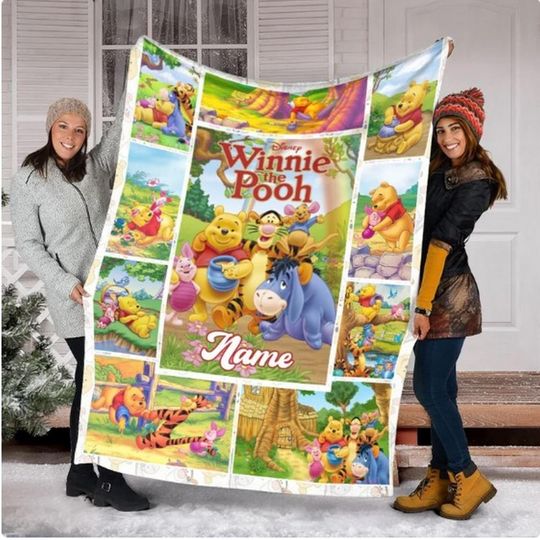 Personalized Pooh Bear and Friend Blanket, Custom Name Pooh Bear Blanket, Winnie The Pooh, Cartoon Magic Blanket, Blanket Birthday Gift