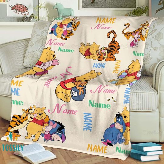 Personalized Name Blanket, Custom Name Winnie The Pooh Blanket, Pooh Custom Name Blanket, Birthday Gift, Christmas Gift, Gift For Kid