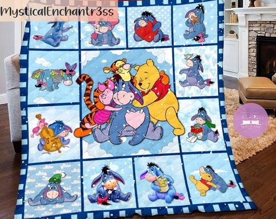 Winnie the Pooh Fleece blanket, Pooh Bear and friends Fleece blanket, Birthday gift for her/him, Kids Adults blanket