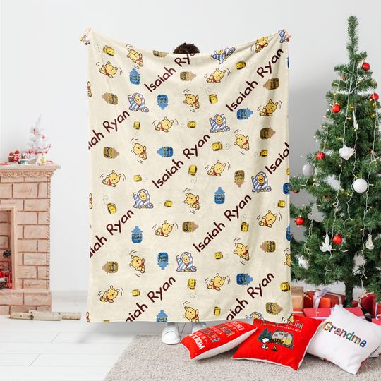 Personalized Name Blanket, Custom Classic Winnie the Pooh Blanket, Winnie the Pooh Blanket Name, Pooh Name Blanket, Classic Pooh Blanket