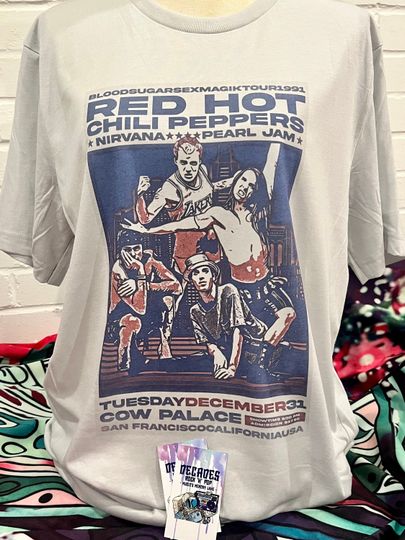 Red Hot Chili Peppers with Nirvana and PEL JAM 90s concert tour poster tee, vintage style