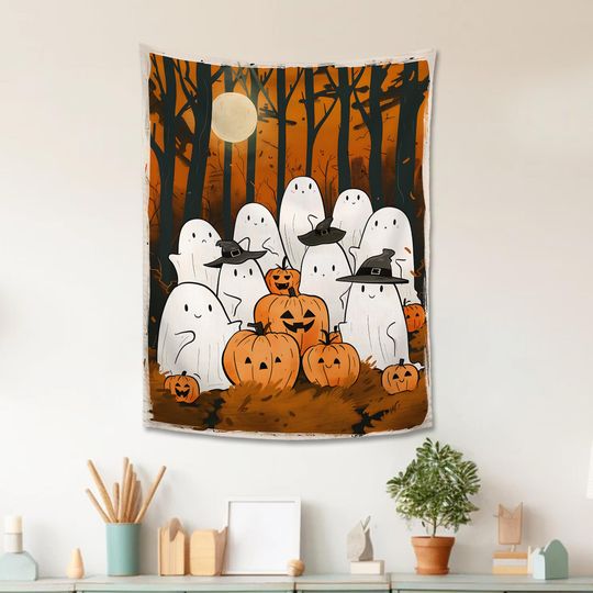 Cute Ghost Halloween Tapestry, Halloween Home Decor, Horror Decor, Halloween Gifts Idea