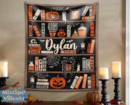 Custom Halloween Library Tapestry, Halloween Home Decor, Horror Decor, Halloween Gifts Idea