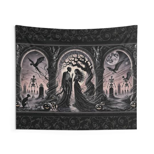 Goth Halloween Tapestry Wall Decor: "The Lovers" Tarot Card Inspired Gothic Trick or Treat / Haunted House Wall Hanging