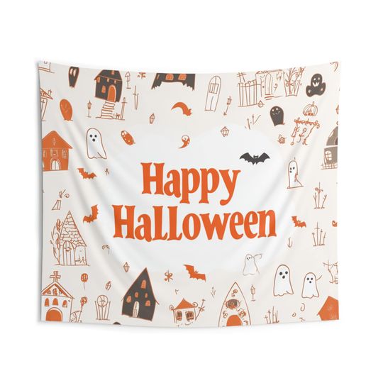 Happy Halloween Tapestry - Spooky and Fun Wall Hanging - Halloween Room Decor