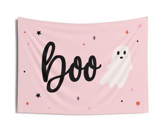 Cute Halloween Tapestry, Boo Wall Banner, Spooky Wall Art, Pink Halloween Decor