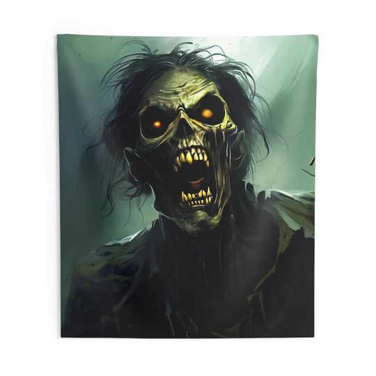 Zombie Tapestry - Undead Horror Halloween Decor - Macabre Gothic Fan Gift for Gamer