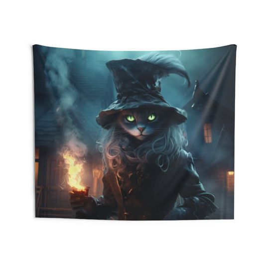Halloween Tapestry | Wall Hanging Witch Cat Spooky Tapestry Backdrop | Home Decoration | Scary Wall Art | Halloween Gift for Friends