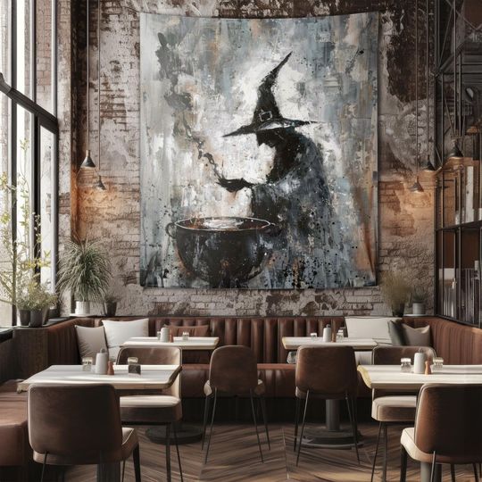 Halloween Tapestry, Original Art on Tapestry, Gothic Wall Hanging, Horror Tapestry, Indoor Wall Tapestry, Dark Academia Wall Decor