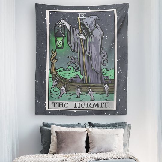 The Hermit Tarot Card Tapestry, Halloween Home Decor, Horror Decor, Halloween Gifts Idea