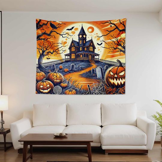 Halloween Castle Tapestry,Creepy Wall Hanging,Gothic Art,Suitable For Halloween Wall Decoration To Set Off The Atmosphere,Wall Decoration