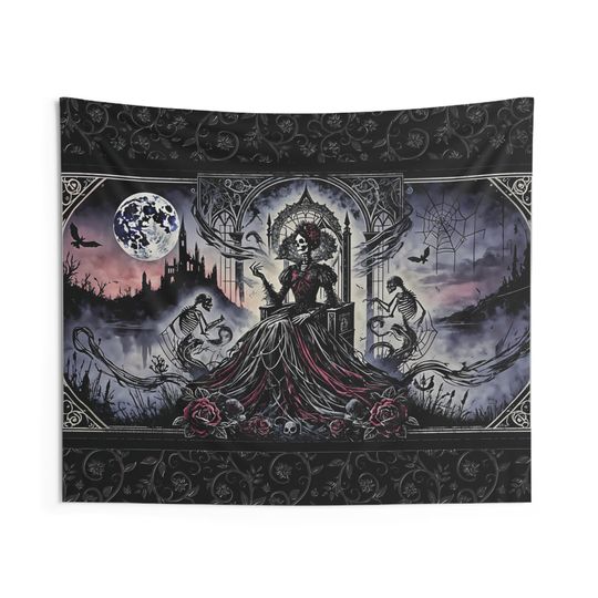 Goth Halloween Tapestry Wall Decor: "The High Priestess" Tarot Card Inspired Gothic Trick or Treat / Haunted House Wall Hanging